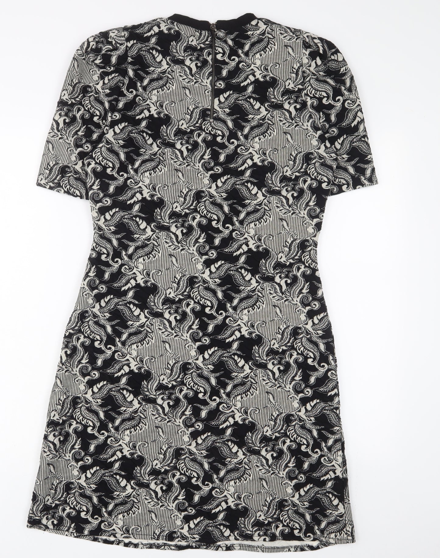 NEXT Womens Beige Geometric Polyester A-Line Size 10 Round Neck Zip