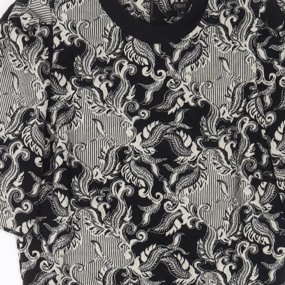 NEXT Womens Beige Geometric Polyester A-Line Size 10 Round Neck Zip