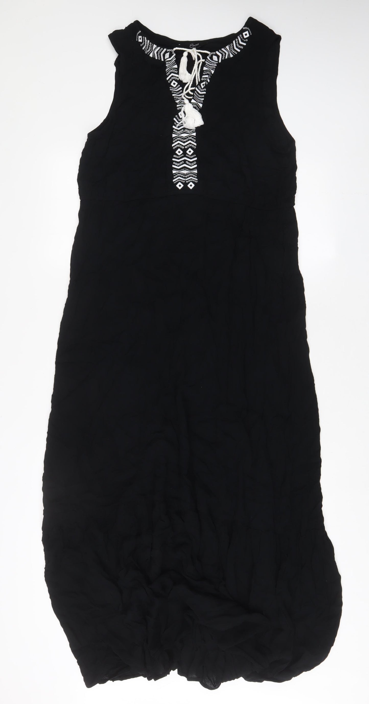 Emreco Womens Black Viscose A-Line Size 16 V-Neck Pullover - Embroidered