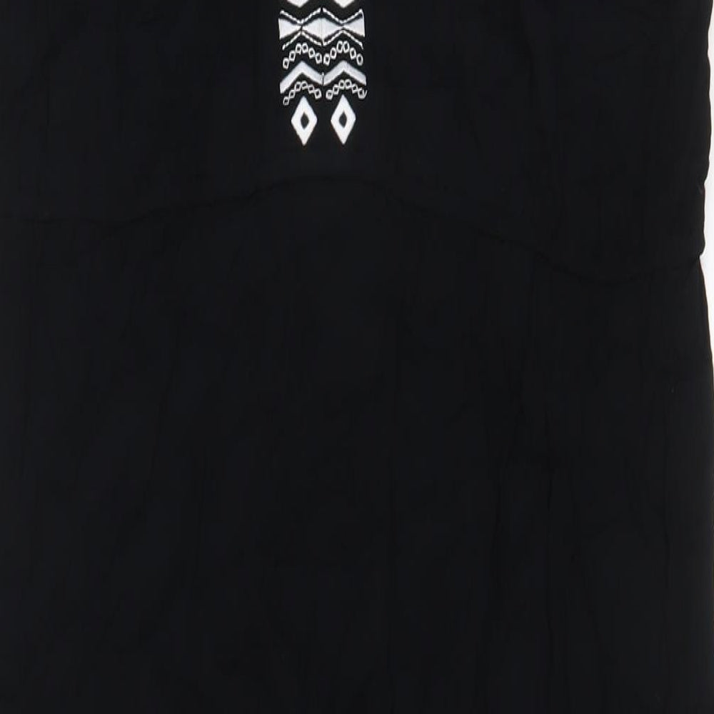 Emreco Womens Black Viscose A-Line Size 16 V-Neck Pullover - Embroidered