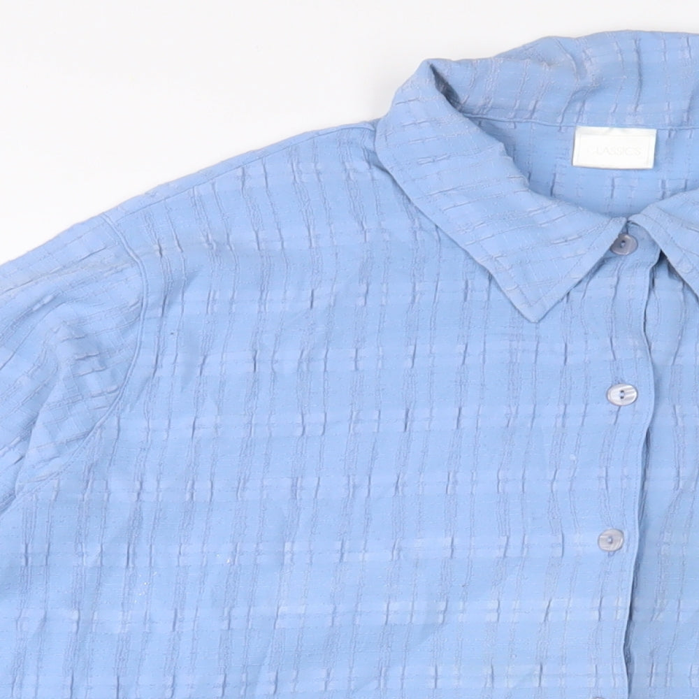 Classic Womens Blue Viscose Basic Button-Up Size 24 Collared