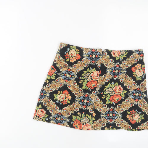 Pins & Needles Womens Multicoloured Fair Isle Cotton A-Line Skirt Size S Zip