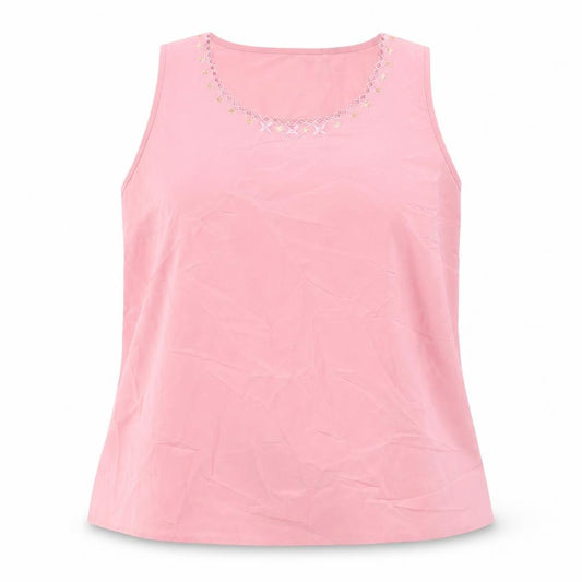 Front view of Kaleidoscope women’s pink polyester basic tank, size UK 18, scoop neck - embroidered, sequins