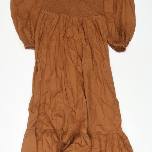 Urban Outfitters Womens Brown Cotton A-Line Size S Square Neck Pullover