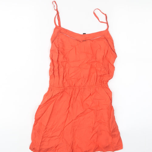 H&M Womens Orange Viscose Playsuit One-Piece Size 8 Pullover - Embroidered