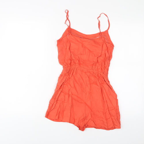 H&M Womens Orange Viscose Playsuit One-Piece Size 8 Pullover - Embroidered