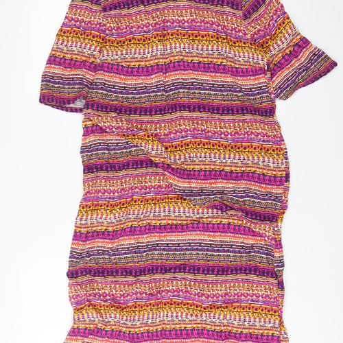 DASH Womens Multicoloured Geometric Viscose A-Line Size 10 Boat Neck Pullover