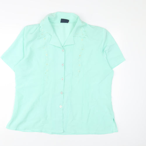 Adam Collection Womens Blue Polyester Basic Button-Up Size 18 Collared - Embroidered, Sequins