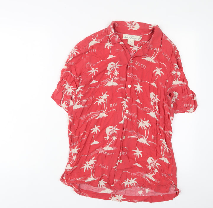 H&M Womens Red Geometric Viscose Basic Button-Up Size S Collared