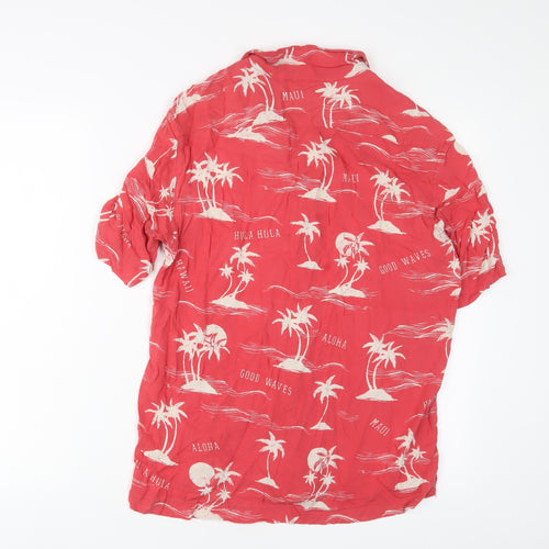 H&M Womens Red Geometric Viscose Basic Button-Up Size S Collared