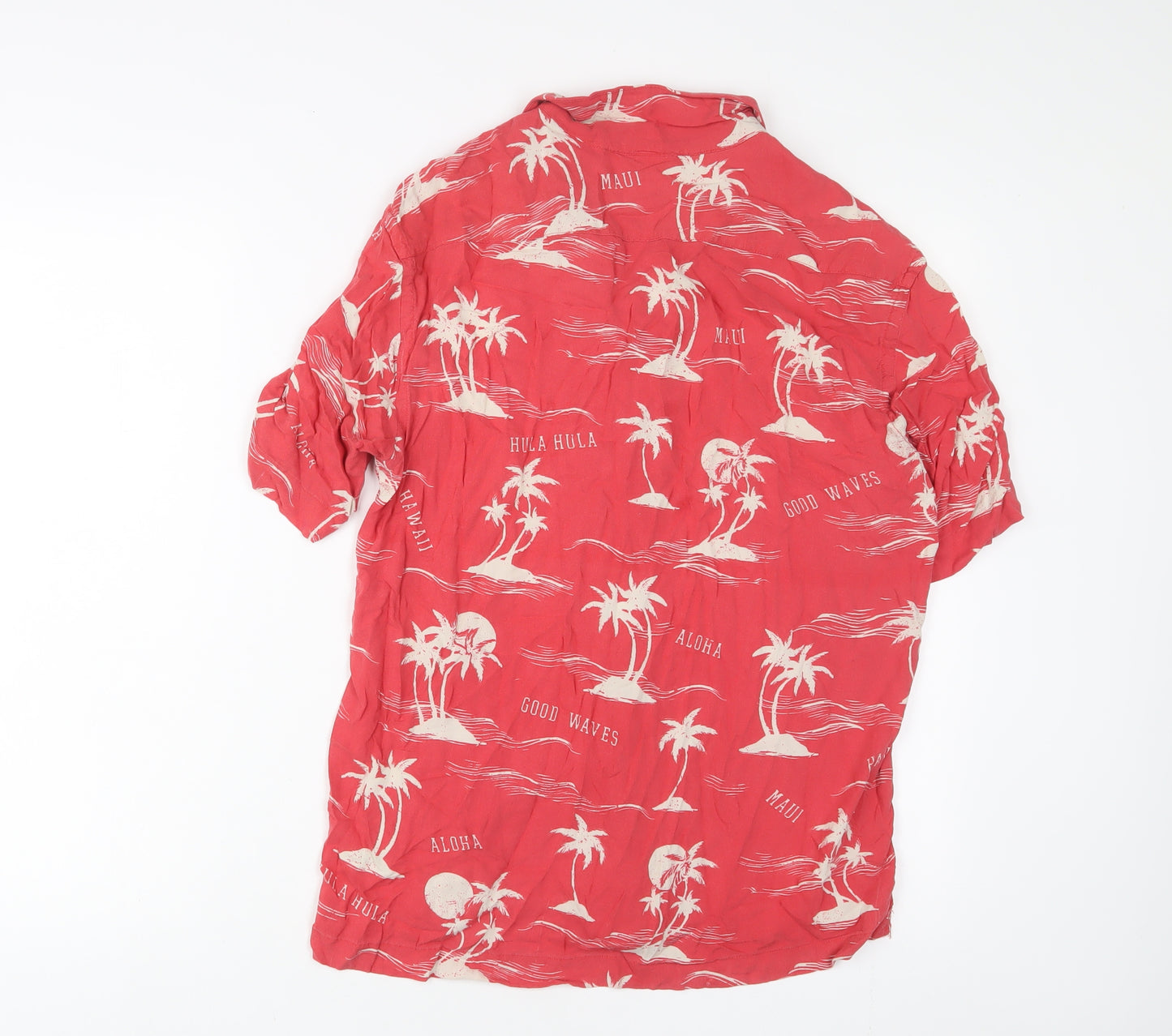 H&M Womens Red Geometric Viscose Basic Button-Up Size S Collared