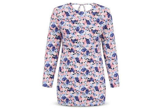 Front view of ASOS women’s multicoloured floral polyester a-line, size UK 10, crew neck tie - open back