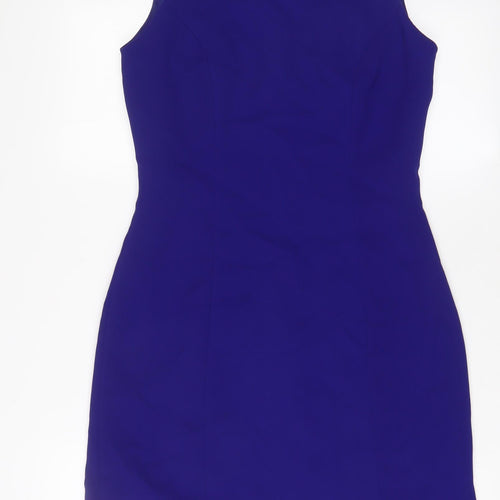 Classic Womens Blue Polyester A-Line Size 10 V-Neck Zip