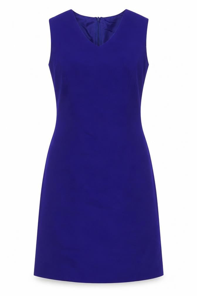 Front view of Classics women’s blue polyester a-line, size UK 10, v-neck zip