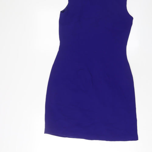 Classic Womens Blue Polyester A-Line Size 10 V-Neck Zip