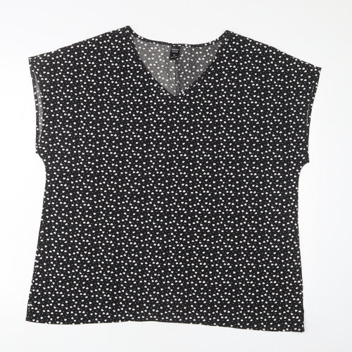 EMERY ROSE Womens Black Geometric Polyester Basic T-Shirt Size XL V-Neck - Hearts