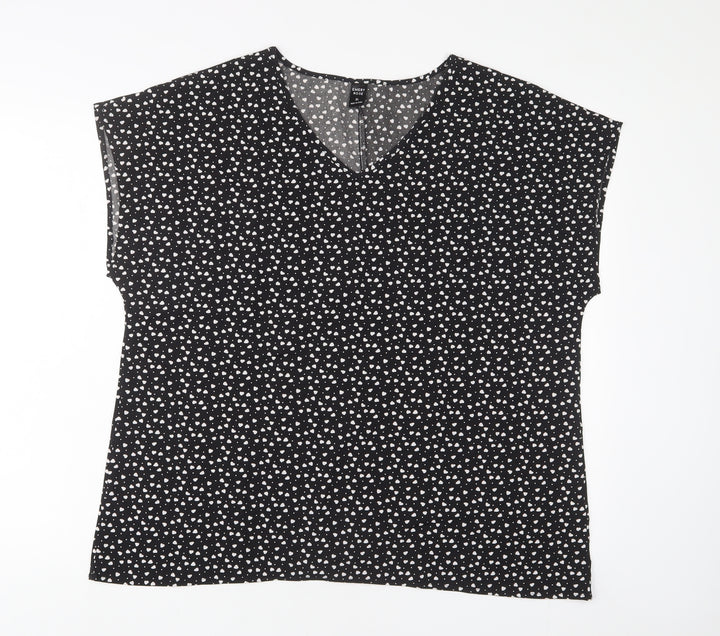 EMERY ROSE Womens Black Geometric Polyester Basic T-Shirt Size XL V-Neck - Hearts