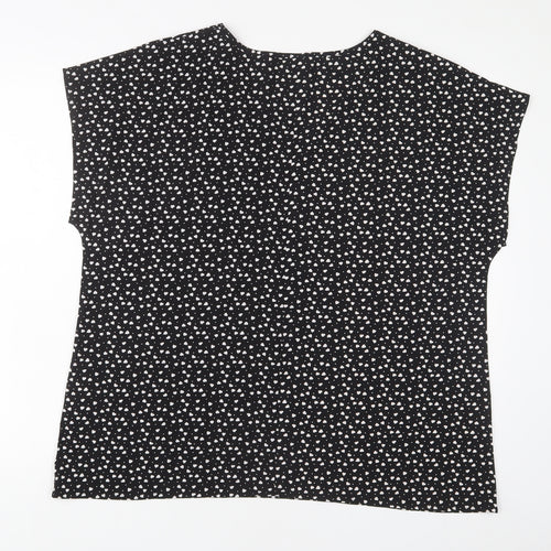 EMERY ROSE Womens Black Geometric Polyester Basic T-Shirt Size XL V-Neck - Hearts
