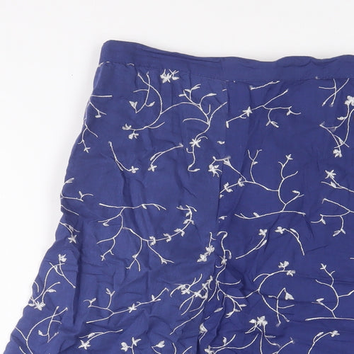 Profile Womens Blue Geometric Cotton A-Line Skirt Size 16 Zip - Belted