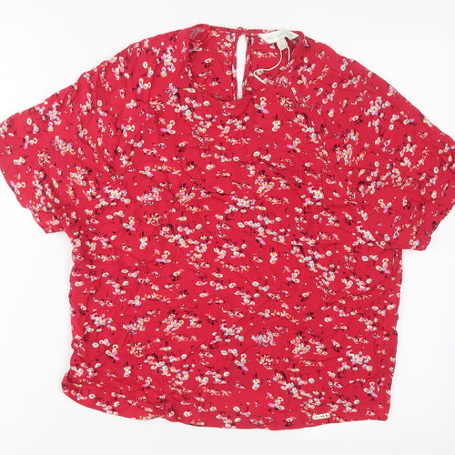 Marks and Spencer Womens Red Floral Viscose Top Pyjama Top Size 10 Button