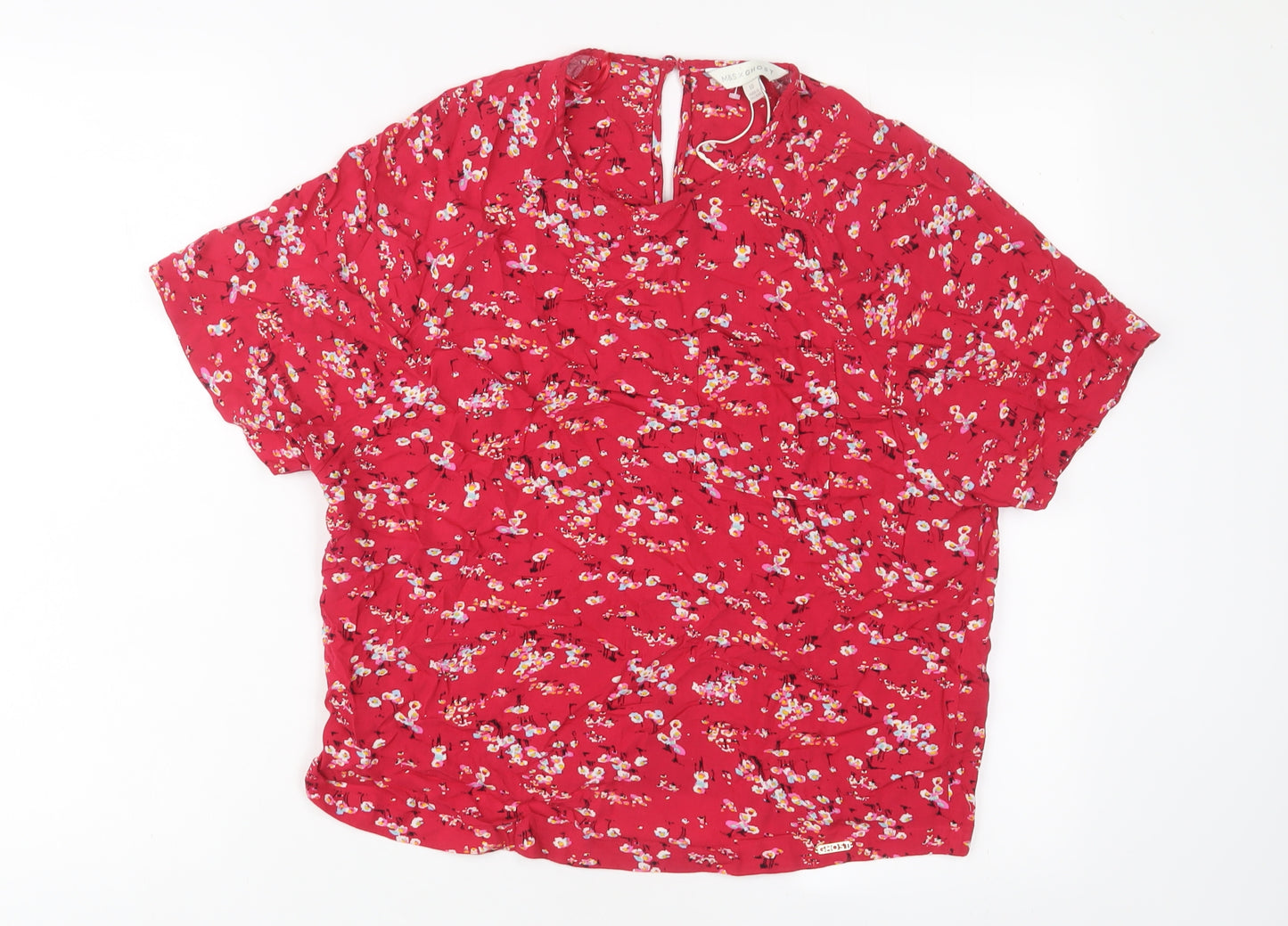 Marks and Spencer Womens Red Floral Viscose Top Pyjama Top Size 10 Button