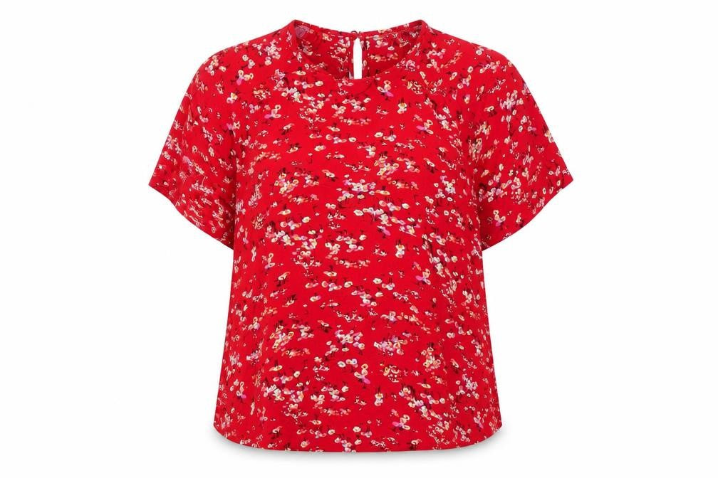 Marks and Spencer Womens Red Floral Viscose Top Pyjama Top Size 10 Button
