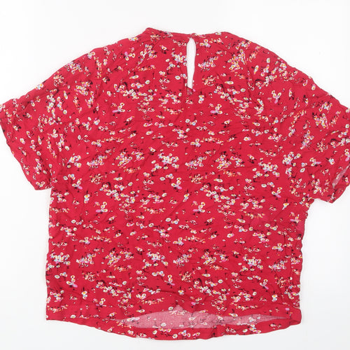 Marks and Spencer Womens Red Floral Viscose Top Pyjama Top Size 10 Button