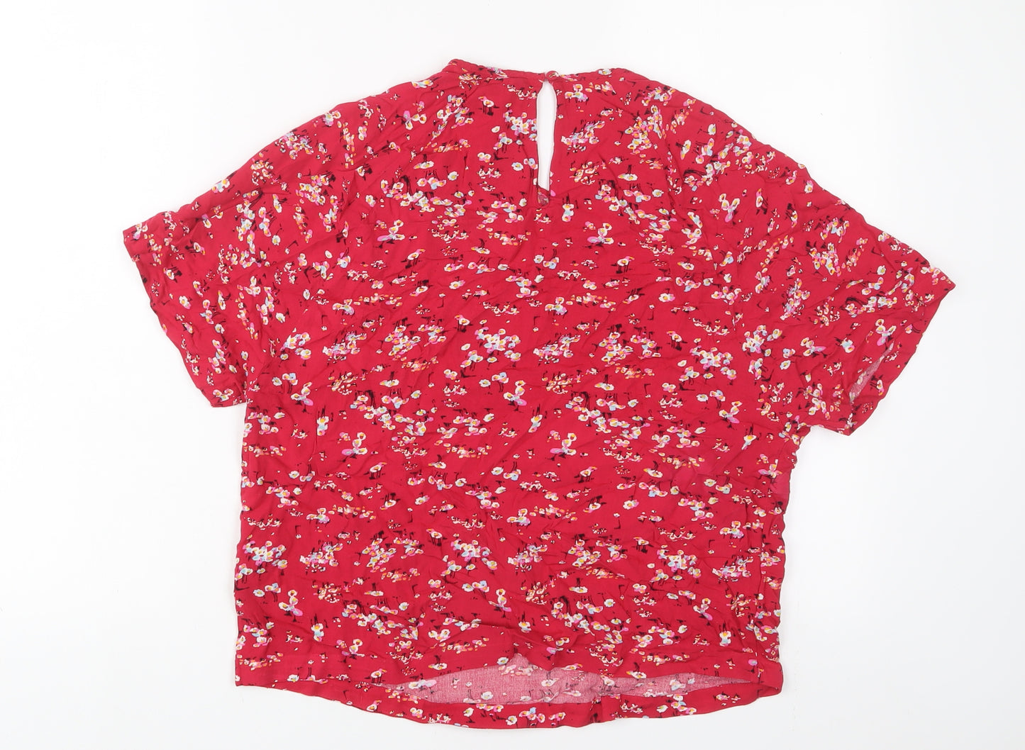 Marks and Spencer Womens Red Floral Viscose Top Pyjama Top Size 10 Button