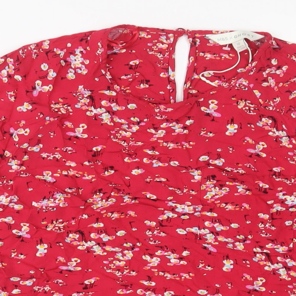 Marks and Spencer Womens Red Floral Viscose Top Pyjama Top Size 10 Button