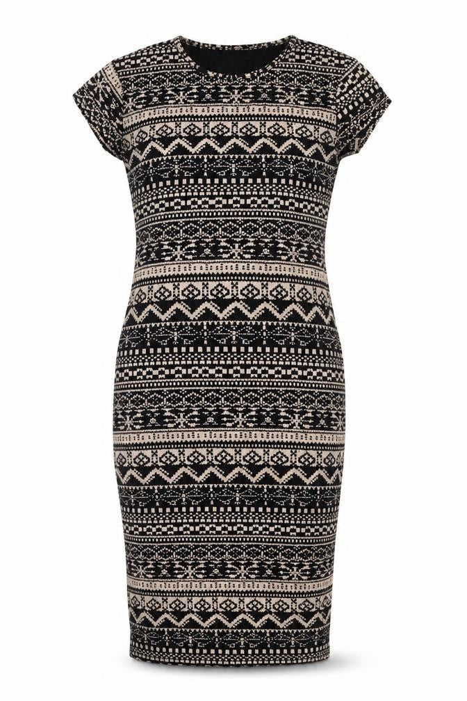 izabel London Womens Black Geometric Viscose Bodycon Size 10 Roll Neck Pullover
