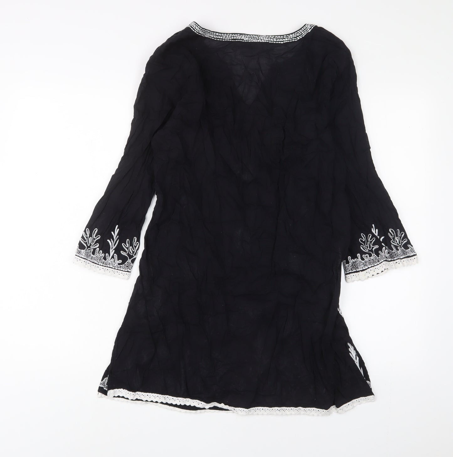 Peppermint bay Womens Black Cotton A-Line Size L V-Neck Pullover - Embroidered