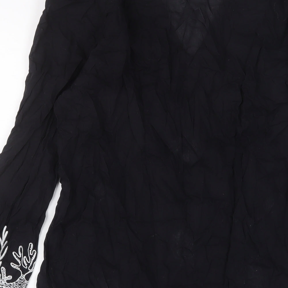 Peppermint bay Womens Black Cotton A-Line Size L V-Neck Pullover - Embroidered