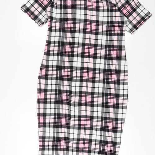 KAAYA Womens Pink Plaid Polyester Bodycon Size 16 Crew Neck Pullover