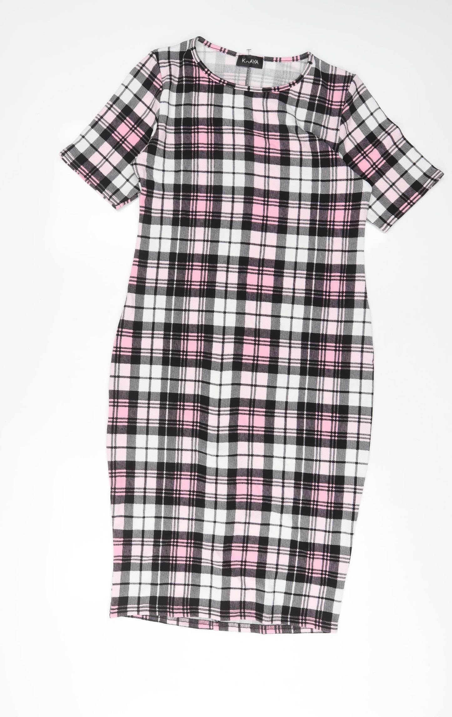 KAAYA Womens Pink Plaid Polyester Bodycon Size 16 Crew Neck Pullover