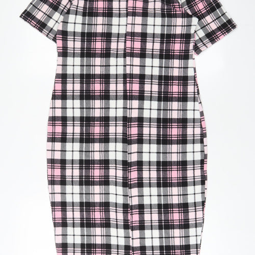 KAAYA Womens Pink Plaid Polyester Bodycon Size 16 Crew Neck Pullover