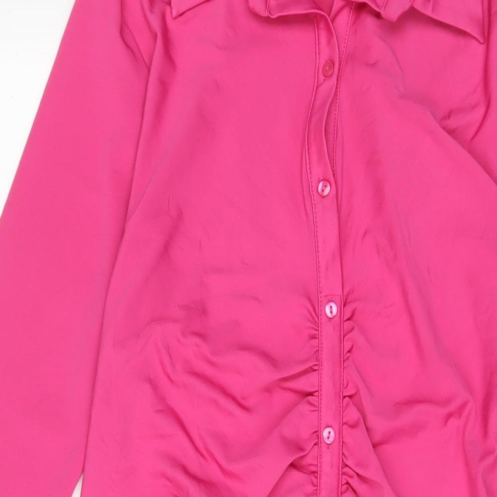 Be Beau Womens Pink Polyester A-Line Size 16 Collared Button - Ruched