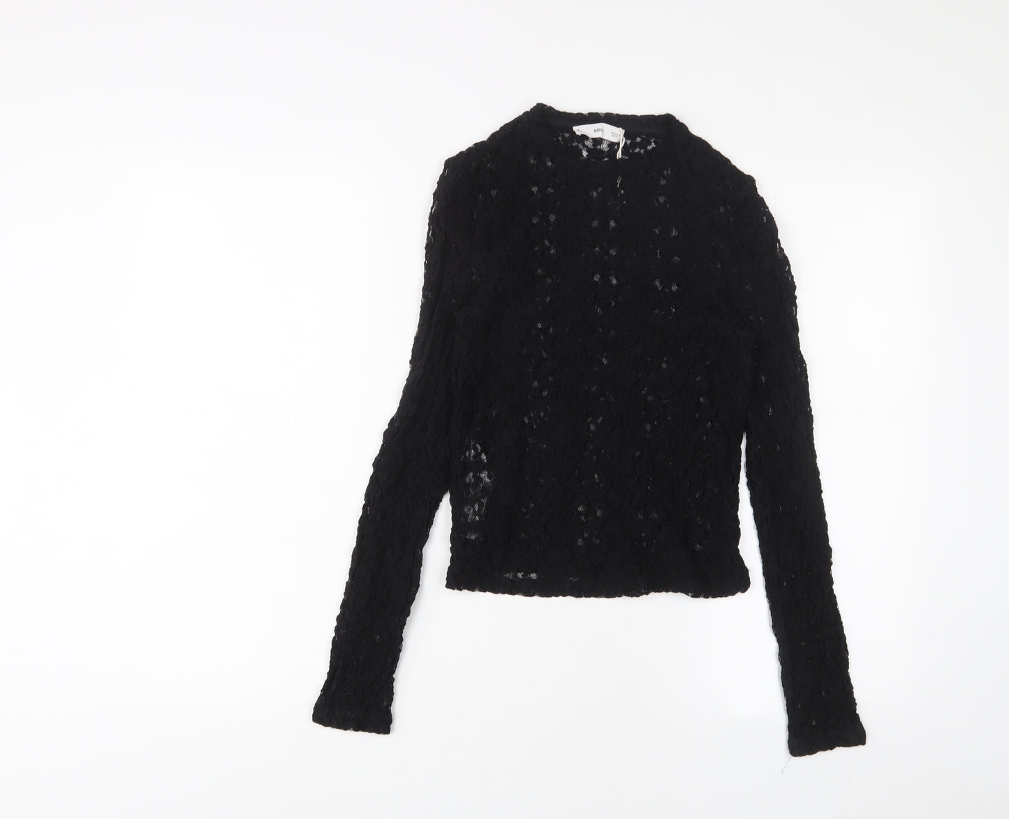 Mango Womens Black Polyester Basic T-Shirt Size M Crew Neck