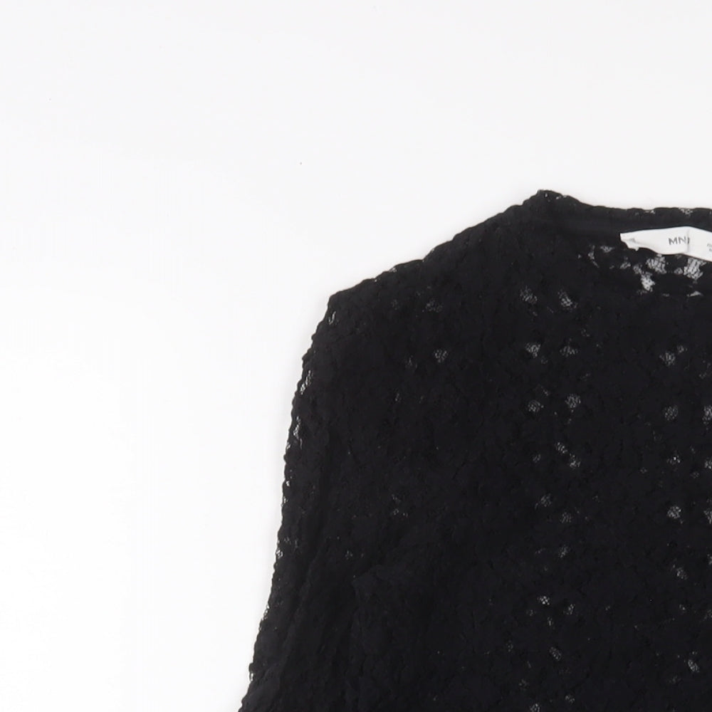 Mango Womens Black Polyester Basic T-Shirt Size M Crew Neck