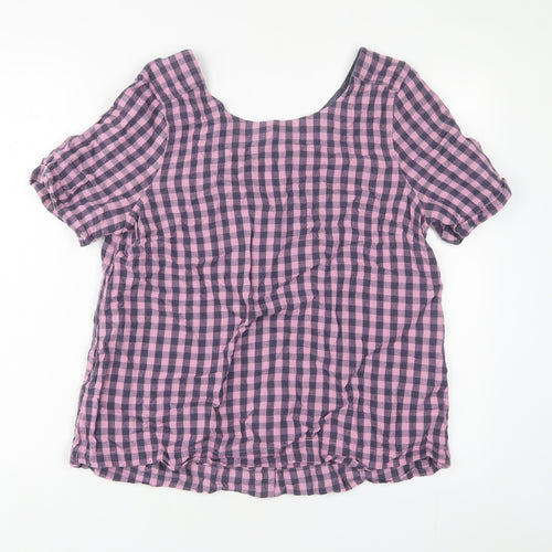 White Stuff Womens Purple Plaid Cotton Basic T-Shirt Size 12 Crew Neck