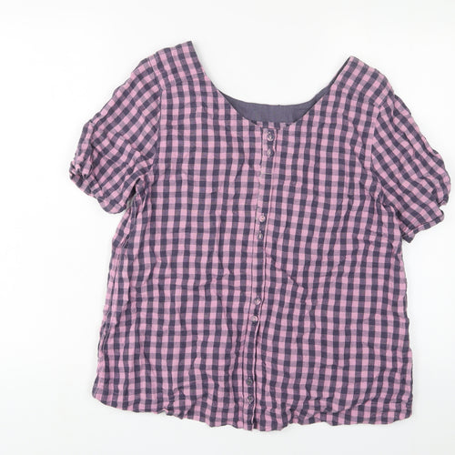 White Stuff Womens Purple Plaid Cotton Basic T-Shirt Size 12 Crew Neck