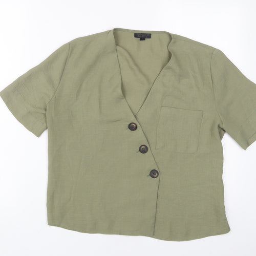 Topshop Womens Green Polyester Basic Button-Up Size 10 V-Neck