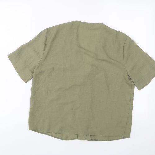 Topshop Womens Green Polyester Basic Button-Up Size 10 V-Neck