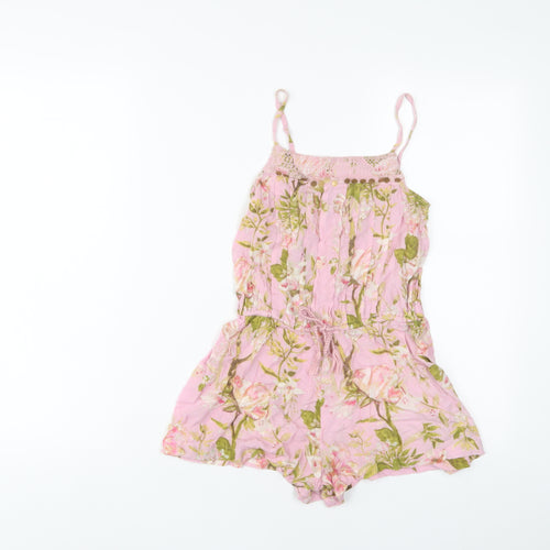 NEXT Girls Pink Floral Viscose Playsuit One-Piece Size 7 Years Pullover - Sequins