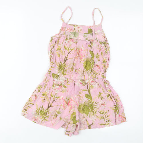 NEXT Girls Pink Floral Viscose Playsuit One-Piece Size 7 Years Pullover - Sequins
