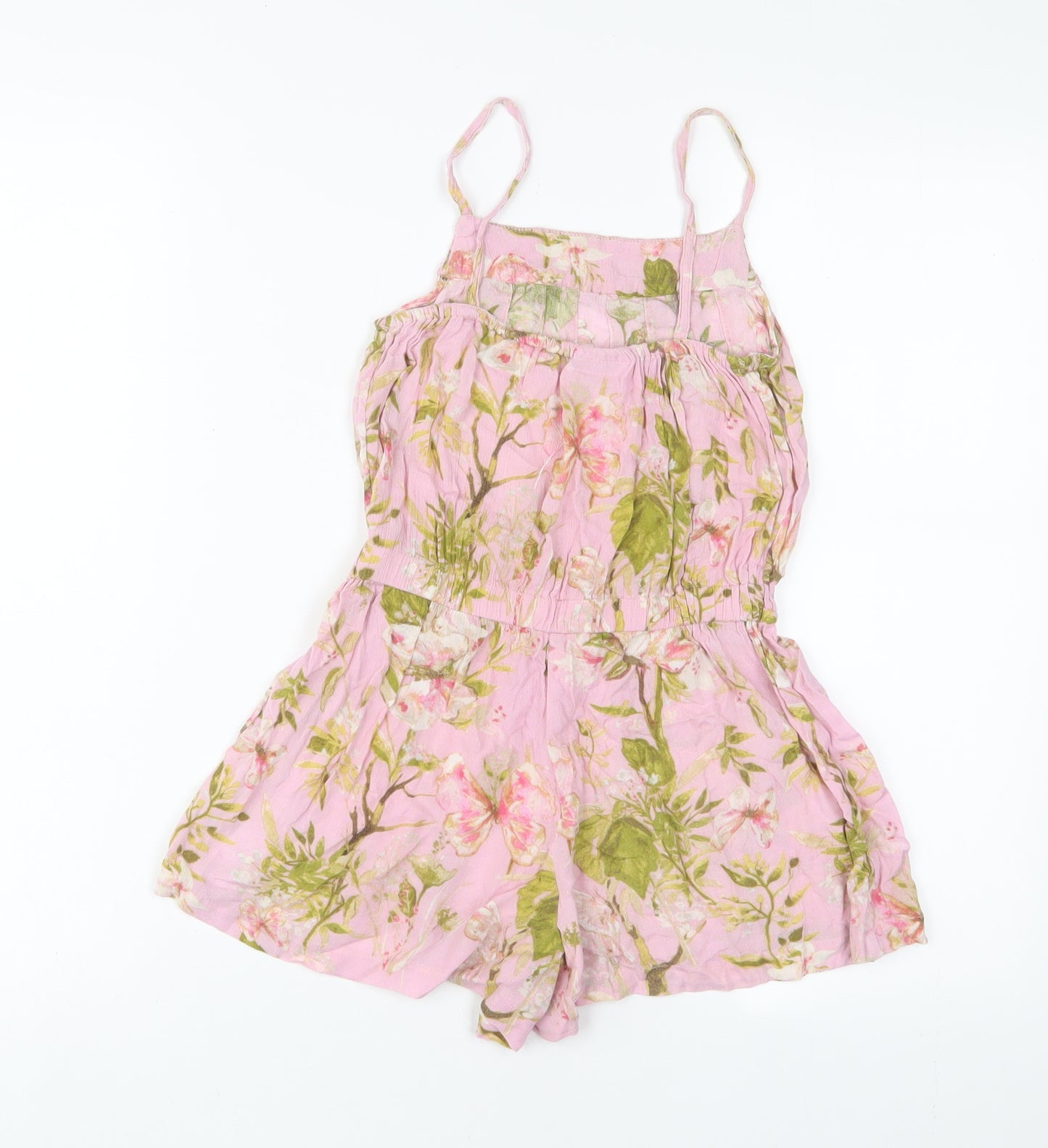 NEXT Girls Pink Floral Viscose Playsuit One-Piece Size 7 Years Pullover - Sequins