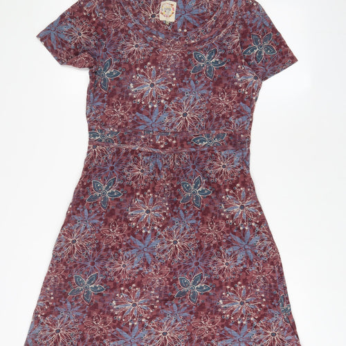 Debenhams Womens Purple Floral Cotton A-Line Size 12 Boat Neck Pullover