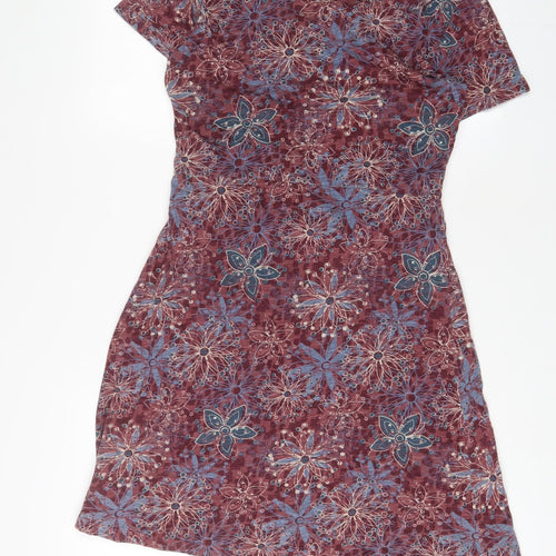 Debenhams Womens Purple Floral Cotton A-Line Size 12 Boat Neck Pullover
