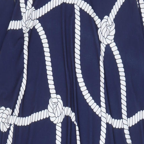 Tiletts Womens Blue Geometric Polyester A-Line Size M V-Neck Pullover