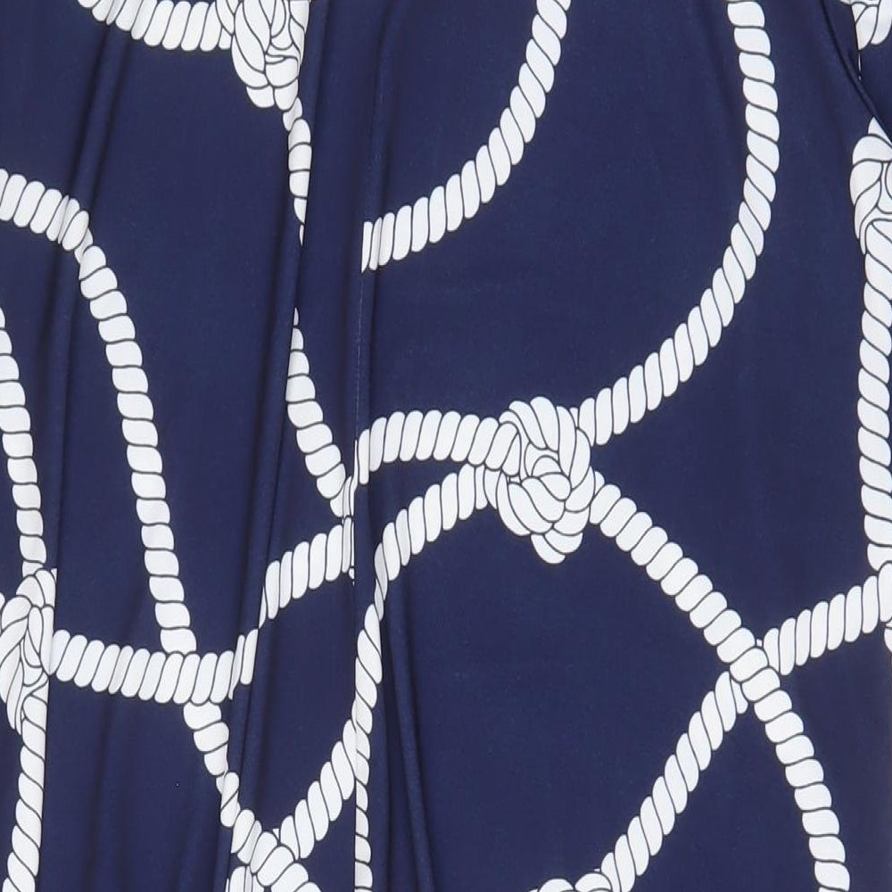 Tiletts Womens Blue Geometric Polyester A-Line Size M V-Neck Pullover