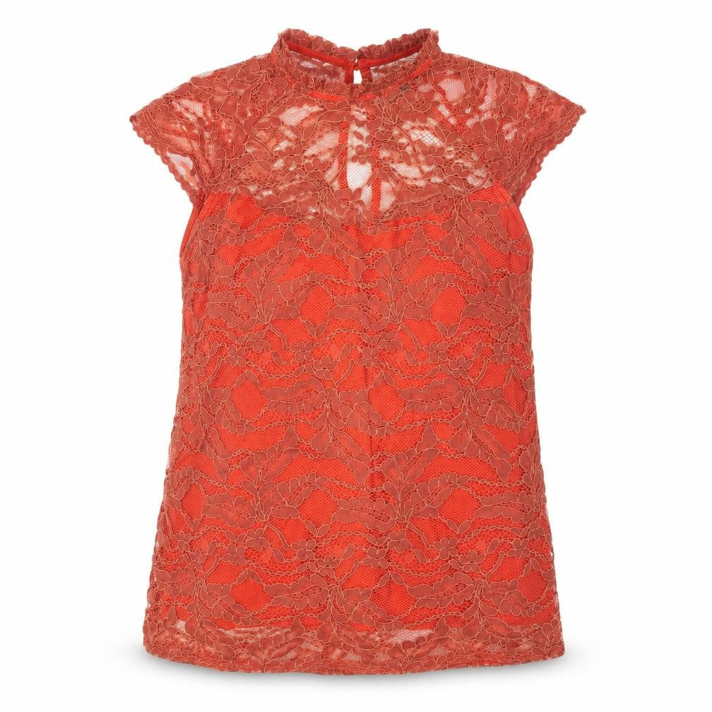 Front view of Dorothy Perkins women’s orange nylon basic t-shirt, size UK 10, round neck